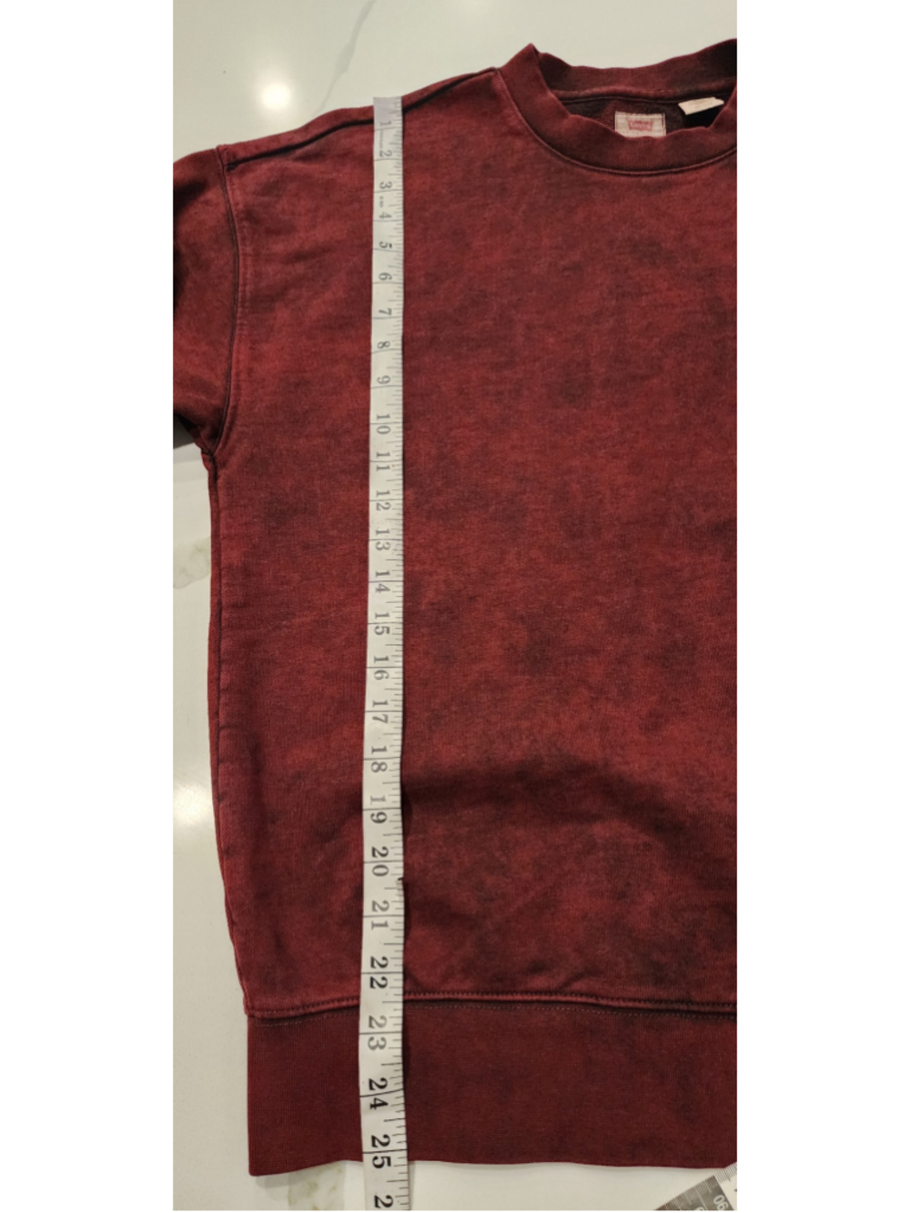 Levi's Sweatshirt Mens XS Maroon Red Acid Wash Logo Pullover Crewneck Relaxed - Picture 5 of 10